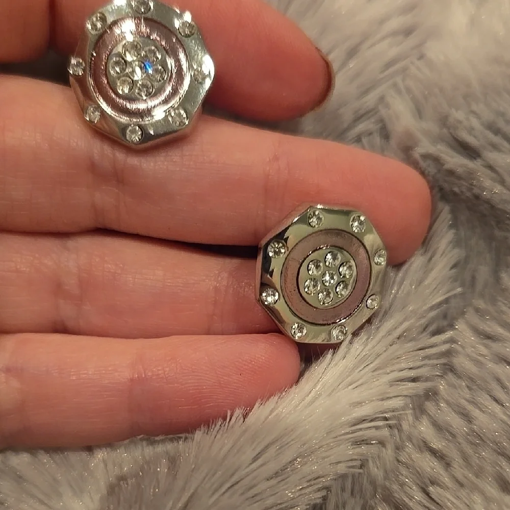 Stainless Steel Silver and Pink Cuff Links with Cubic Zirconia Brand New In Box